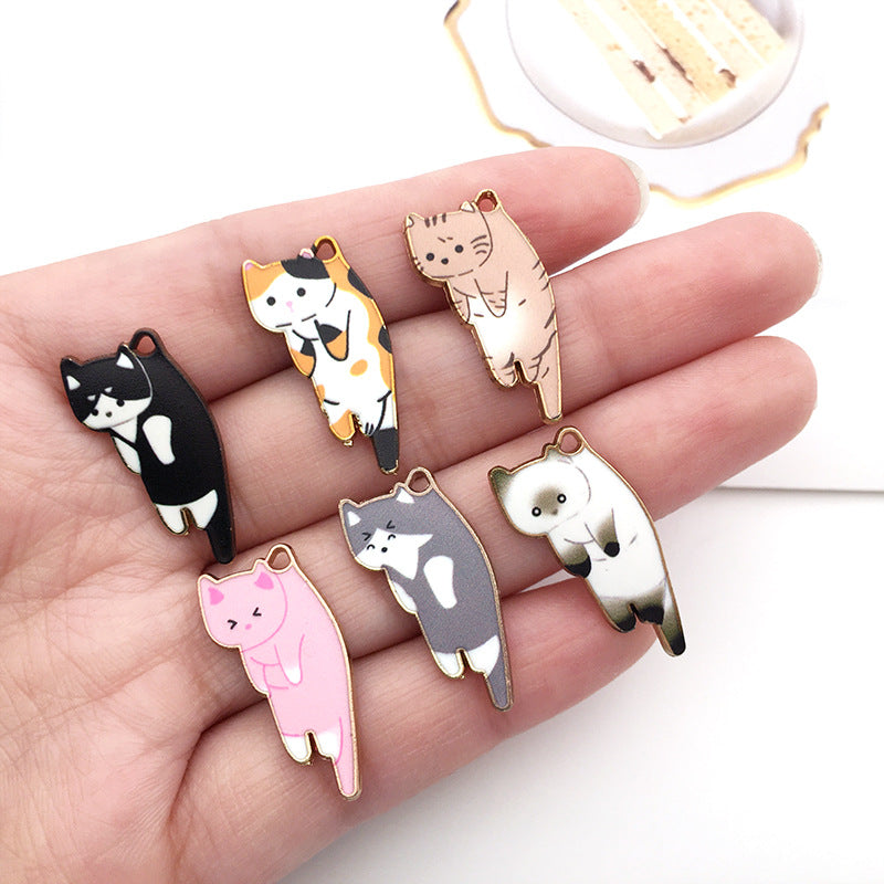 Enamel Zinc Alloy Cat Charm Pendant 12x25mm for DIY Earrings Hair Accessories