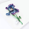 Enamel Iris Flower Brooch with Pearl Accent in Two Colors view 4