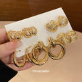 Gold Textured Heart Bow Geometric Stud Earring Five Pair view 3