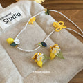 Yellow Lemon Bead Necklace And Lemon Flower Stud Earrings view 4