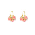 Pink and Ivory Rose Bouquet Gold Tone Hoop Earrings view 5