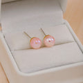 Pink Iridescent Pearl Look Round Stud Earrings in Four Sizes view 4