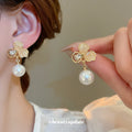 Green Crystal Floral Pearl Drop Stud Earrings Fashion Jewelry view 4