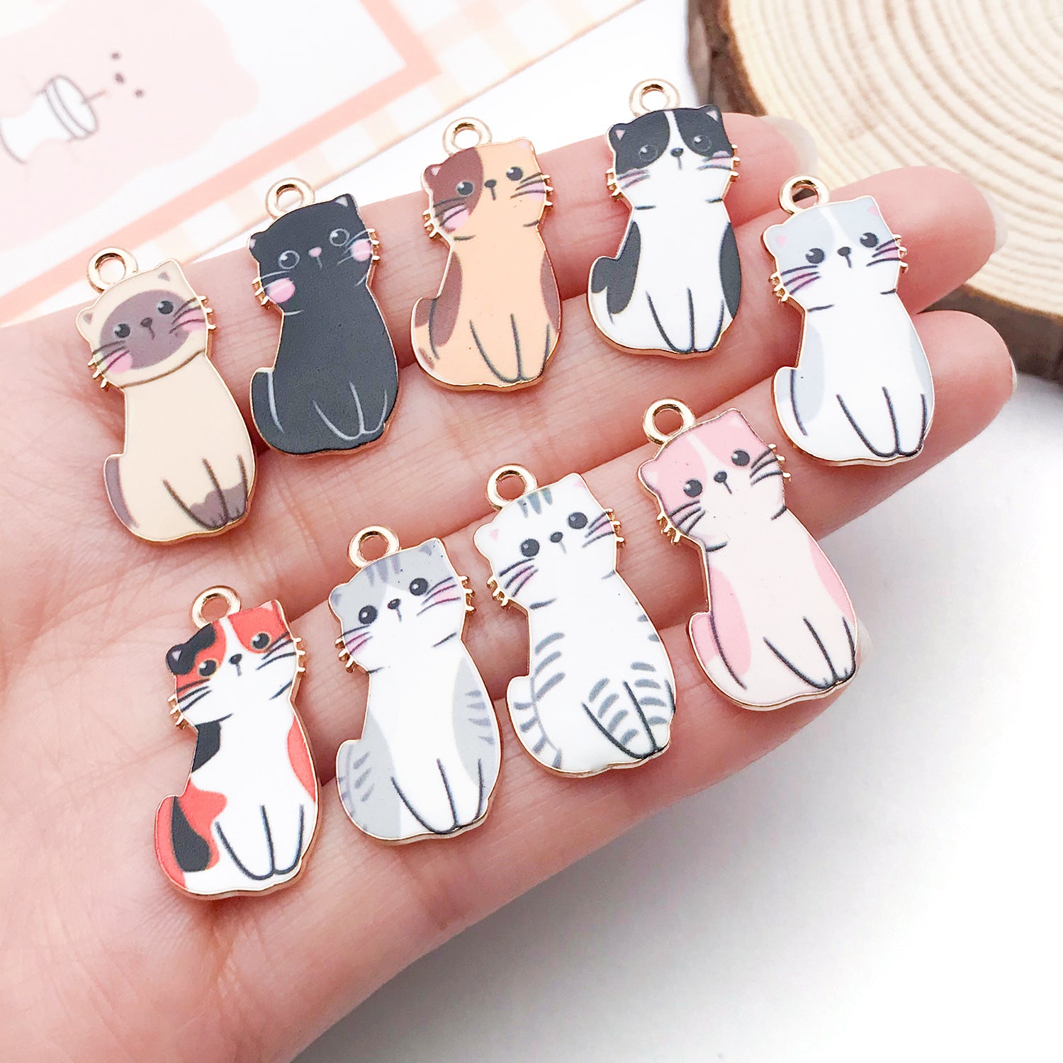 Enamel Zinc Alloy Cute Cat Charm Pendant for DIY Bracelet Earrings Necklace Jewelry