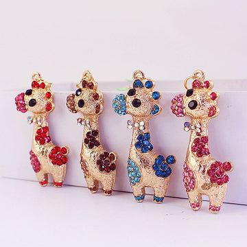 Giraffe Metal Keychain with Rhinestones in Five Color Styles