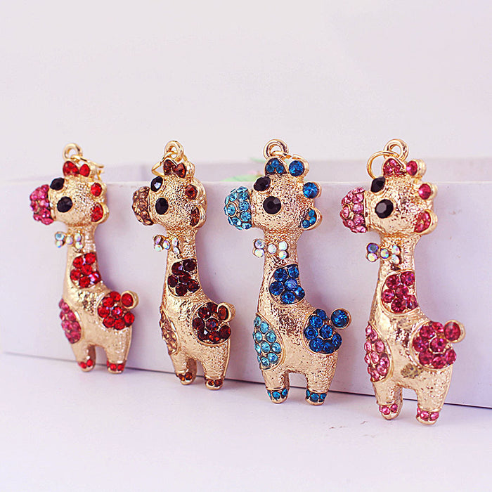 Giraffe Metal Keychain with Rhinestones in Five Color Styles