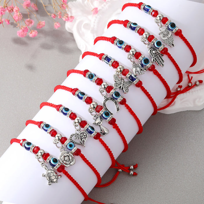 Red Braided Cord Evil Eye Animal and Symbol Charm Bracelets