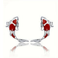 Koi Fish Stud Earrings Red Enamel Gold Silver Tone Clear Eyes view 1