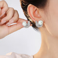 Silver Tone Leaf Stud Earrings With Gray And White Pearl Tops view 3