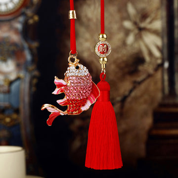 Jeweled Round Fish Vehicle Hanging Ornaments in Five Colors and Cord Only Option