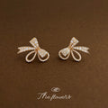 Gold Tone Clear Stone Ribbon Bow Stud Earrings For Women view 4