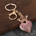 Metal Crowned Heart Rhinestone Keychain With Split Ring And Lobster Clasp view 6