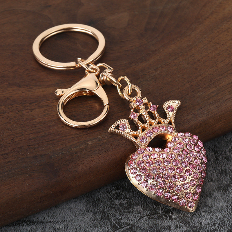 Heart Crown Rhinestone Keychain Metal Bag Charm Gift Pendant