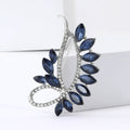 Navy Crystal Leaf Brooch With Curved Pavé Silver Tone Stem view 4
