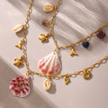 Gold Stainless Steel Sea Shell Turtle Charm Beach Necklaces view 2