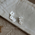 Silver Edged Three White Flower Pearl Center Ear Climber Studs view 1