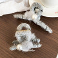 Gray Sparkle Yarn Claw Hair Clip Pearl Fur Pom Accent view 4