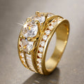 Gold Tone Triple Band Ring With Clear Oval Stone Cluster view 2
