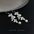 Silver Tone Long Leaf Branch And White Pearl Hook Earrings view 4