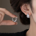 Silver Tone Clear Pave Teardrop Huggie Hoop Earrings view 2