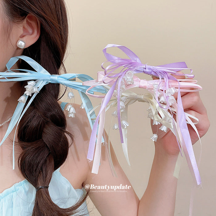 Lily Of Valley Ribbon Bow Duckbill Hair Clips Four Colors