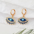 Blue Rhinestone Evil Eye Huggie Drop Earrings Gold Silver view 2