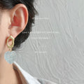 Gold Open Stud Blue Crystal Heart Drop Earrings Pair view 2