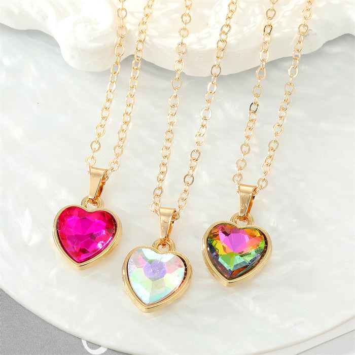 Gold Tone Faceted Crystal Heart Pendant Necklaces in Three Colors