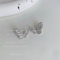 Silver Pave Crystal Butterfly Stud Earrings Clear Rhinestone Pair view 3