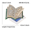 Gold Rhinestone Open Book Brooch Quill Feather Enamel Pin view 7