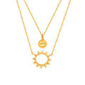 Gold Steel Rose Double Layer Smiley Sun Pendant Necklace view 5