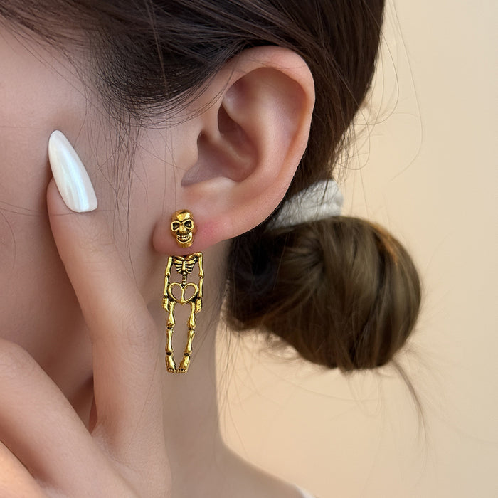Antique Gold and Silver Jointed Skeleton Stud Earrings
