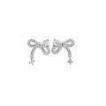 Silver Tone Crystal Bow and Pearl Earrings Statement Jewelry view 5