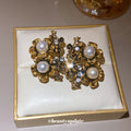 Pearl and Crystal Floral Gold Tone Clip On Earrings view 4
