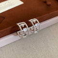 Silver Crystal Stud Earrings In Square And Flower Styles view 7