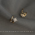Gold Double Layer Hoop Studs With Crystal Starburst Stars view 3