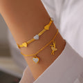 Gold Heart Snake Chain And Ballerina Charm Bracelets view 1