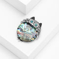 Silver Owl Brooch Abalone Shell Body Teal Crystal Eyes view 3