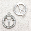 Rhinestone Zinc Alloy Zodiac Round Tag charm pendants for DIY keychains bracelets necklaces