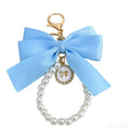 Satin Ribbon Bow Keychain with Pearl Heart Charm Accent view 5