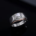 Two Tone Wide Square Center Stone Statement Ring With Polished Clear Stone Detail view 3