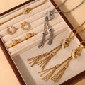 Twisted Rope Tassel Necklace Bracelet Ring Hoop Jewelry Set view 4