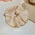Black Or Ivory Sheer Petal Scrunchie With Pearl Like Edging view 4