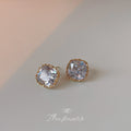 Cushion Cut Clear Crystal Stud Earrings Gold Bezel Settings view 1