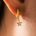 Gold Huggie Hoops Colored Star Glass Drill Charm Drops view 2
