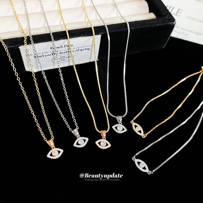 Crystal Evil Eye Pendant Necklaces Bracelets Gold Silver Six Styles