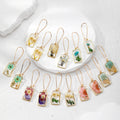 Gold Tone Rectangular Pressed Flower Resin Long Drop Earrings view 1