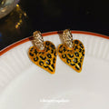 Leopard Resin Heart Gold Tone Textured Drop Earrings view 4