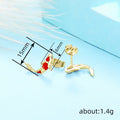 Koi Fish Stud Earrings Red Enamel Gold Silver Tone Clear Eyes view 4