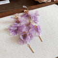 Sheer Flower Dangle Clip Earrings in Purple or Mint Green view 6
